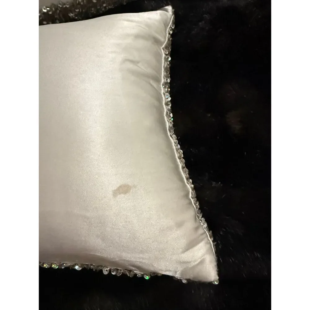 Pottery Barn Iridescent 9 x 13   Silver Beaded Pillow w/ Zippered Cover X 2